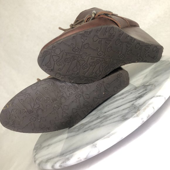 Fossil Charlene Brown Leather Wedge Lace up Bootie, size 8.5 - Picture 10 of 11